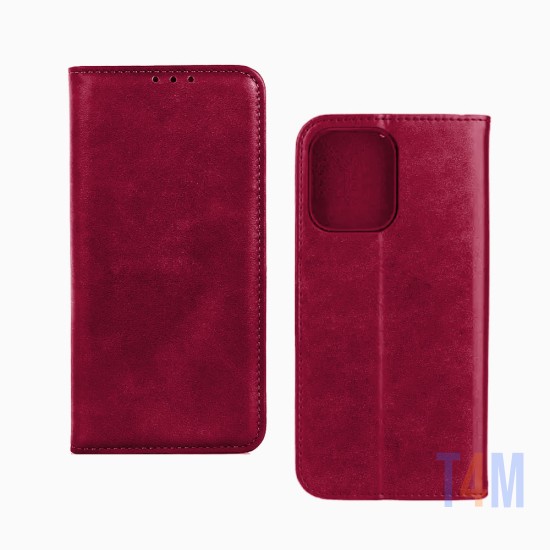 Funda Abatible de Cuero con Bolsillo Interno para Apple iPhone 15 Pro Rojo